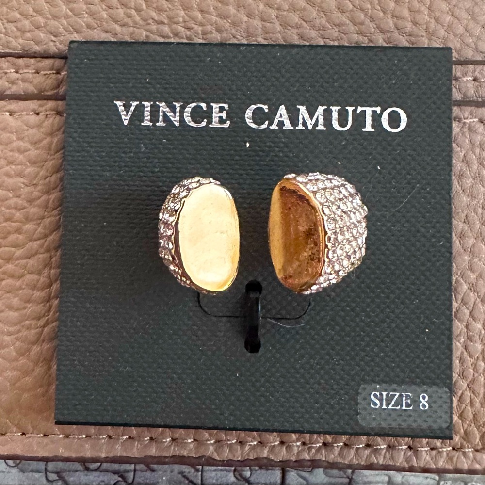 Vince Camuto Ring 8 Gold Tone Open Top with Rhinestones